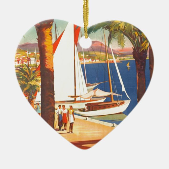 Vintage Cote D'Azur Fransk Travel Julgransprydnad Keramik (Framsidan)