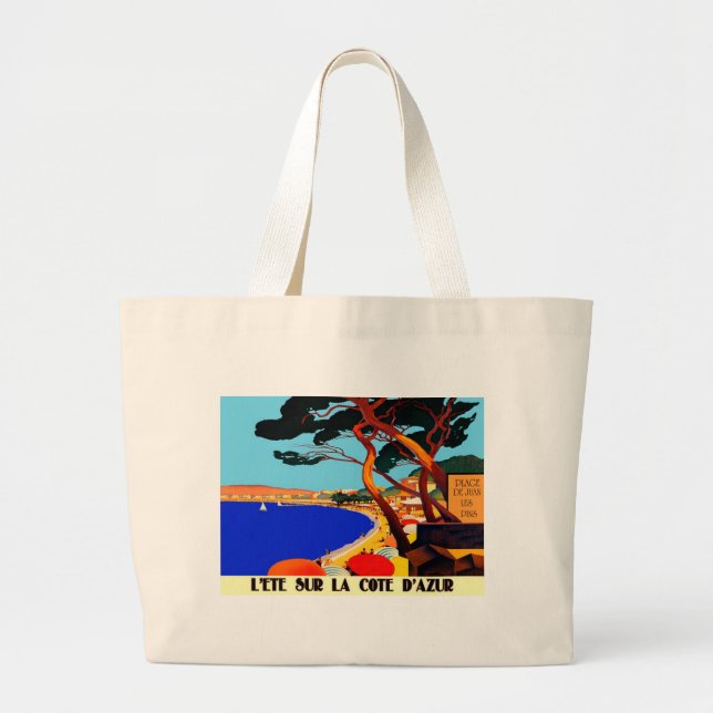 Vintage Cote D'Azur Fransk Travel Jumbo Tygkasse (Framsidan)