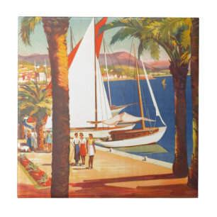 Vintage Cote D'Azur Fransk Travel Kakelplatta