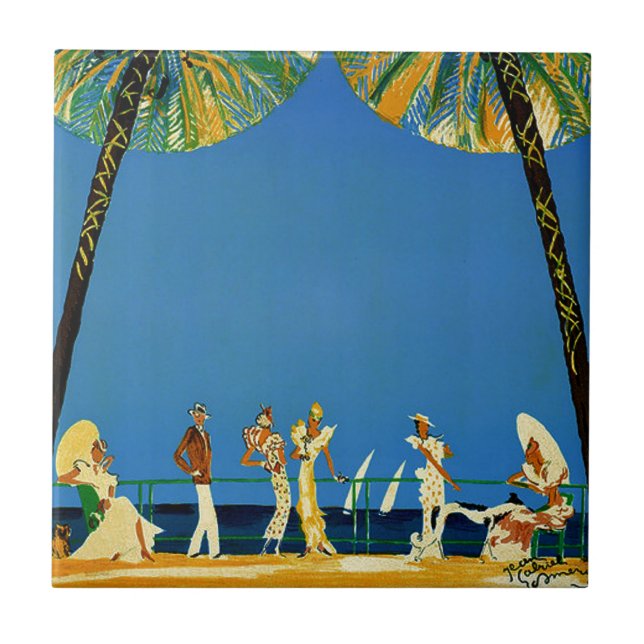 Vintage Cote D'Azur Fransk Travel Kakelplatta (Framsidan)