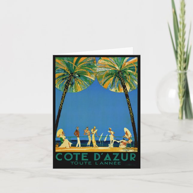 Vintage Cote D'Azur Fransk Travel Kort (Framsida)