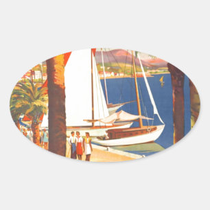 Vintage Cote D'Azur Fransk Travel Ovalt Klistermärke