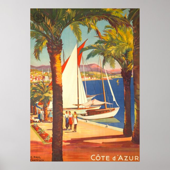 Vintage Cote D'Azur Fransk Travel Poster (Framsidan)