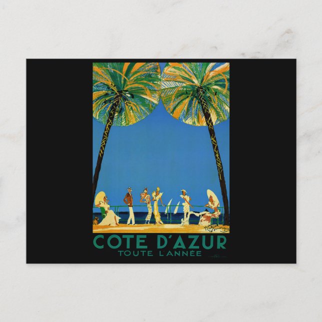 Vintage Cote D'Azur Fransk Travel Vykort (Framsida)