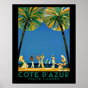 Vintage Côte d'Azur hela året Fransk resa Poster