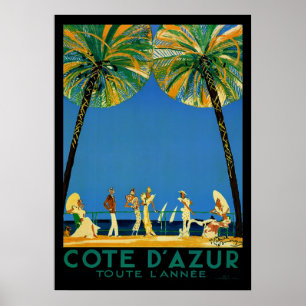Vintage Cote D'Azur Toute Lannee Fransk Travel Poster
