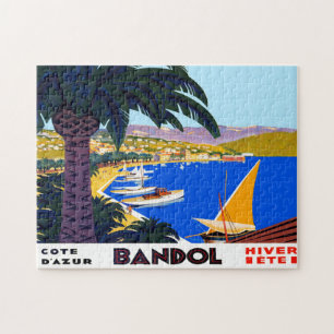 Vintage Cote D'Azur Travel Illustration Pussel