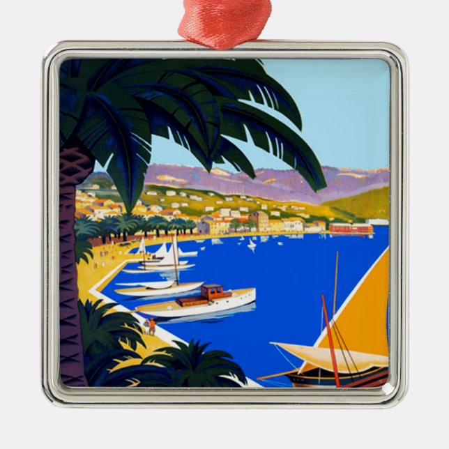 Vintage Cote D'Azur Travel Julgransprydnad Metall (Framsidan)