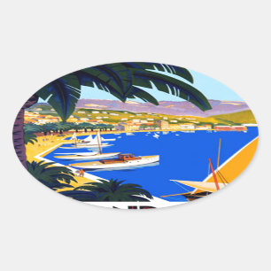 Vintage Cote D'Azur Travel Ovalt Klistermärke