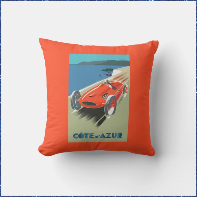 Vintage Cote d'Azur Travel Poster Kudde (Skapare uppladdad)