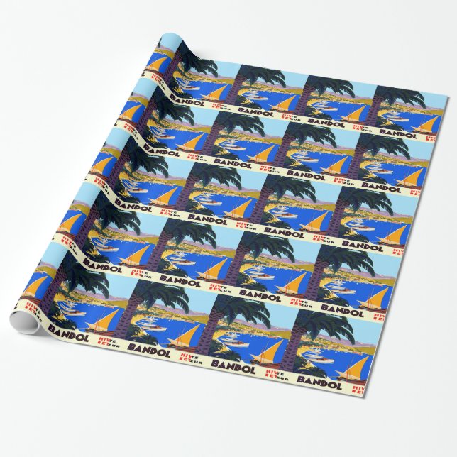 Vintage Cote D'Azur Travel Presentpapper (Utrullad)