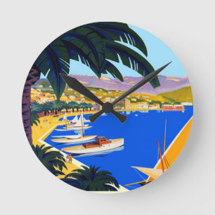 Vintage Cote D'Azur Travel Rund Klocka