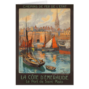 Vintage Cote d'Emeraude Saint Malo Port Tourism Hälsningskort