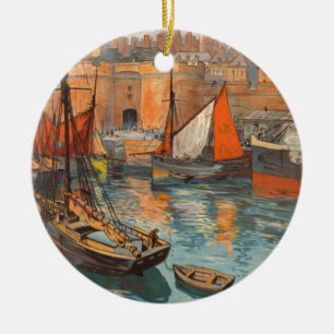 Vintage Cote d'Emeraude Saint Malo Port Tourism Julgransprydnad Keramik