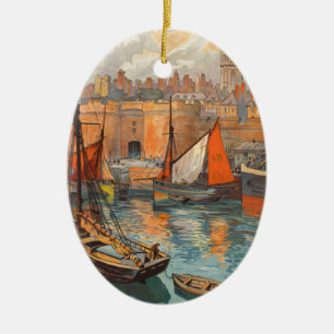 Vintage Cote d'Emeraude Saint Malo Port Tourism Julgransprydnad Keramik