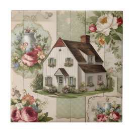 Vintage Cottage Blommig Kakelplatta