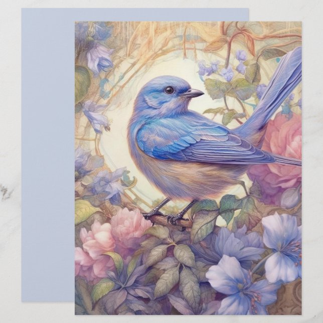 Vintage Cottage Chic Bluebird Scrapbook Papper (Fram/baksida)