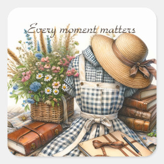 Vintage Cottage core picnic Fyrkantigt Klistermärke