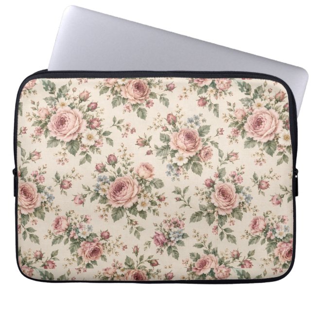 Vintage Cottage Rose Laptop Fodral (Framsidan)