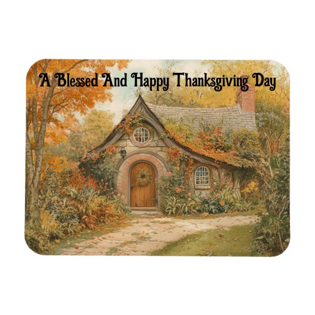 Vintage Cottage Thanksgiving Day Flexible Magnet (Horisontell)