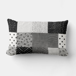 vintage cottagecore black and white lappchwork lumbarkudde