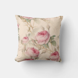 Vintage Cottagecore Rosa Blommor Botanisk  Kudde