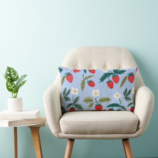 Vintage Cottagecore Strawberry Pattern Lumbarkudde (Stol)