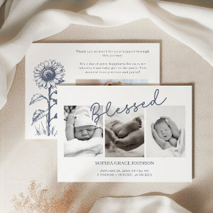Vintage Country Charm Blessed Baby Foto Födelse Meddelande