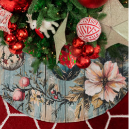 Vintage Country Christmas Rustic Farmhouse Wood Julgransmatta Borstad Polyester