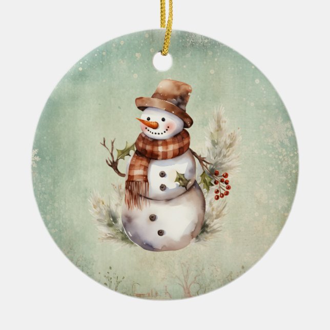 Vintage country cute Snowman Julgransprydnad Keramik (Framsidan)