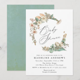 Vintage Country Floral Krans Baby Shower Inbjudningar