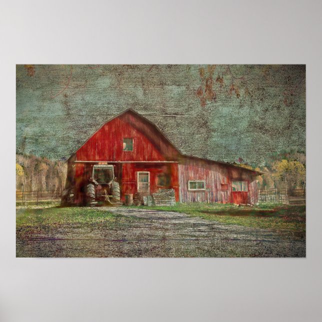 Vintage Country Rustik Gammal Röd Textur Lada Poster (Framsidan)