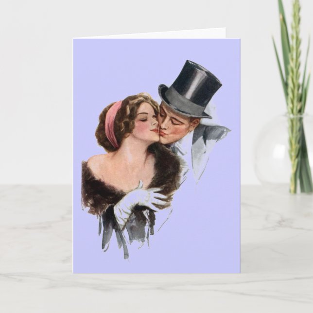 Vintage Couple Kiss Helgkort (Framsida)