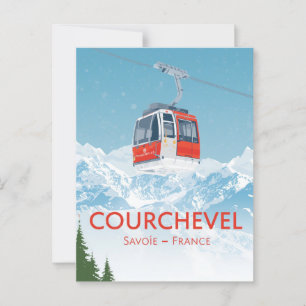 Vintage Courchevel Frankrike Ski Gondola Mountain Vykort