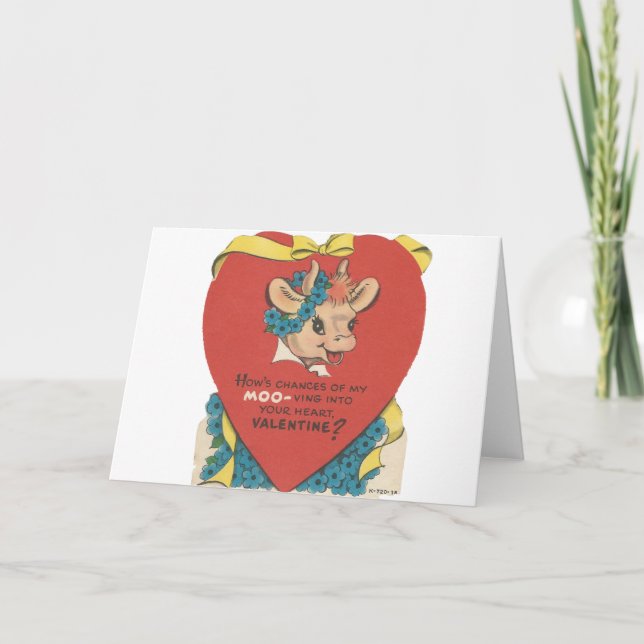 Vintage ’Cow Moo’ Valentine Helgkort (Framsida)