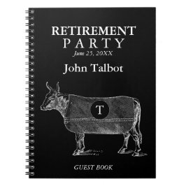 VINTAGE Cow Pension Black Guest Bok Monogram Anteckningsbok Med Spiral