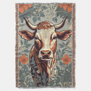 Vintage Cow William Morris Inspired Blommigt Filt