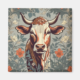Vintage Cow William Morris Inspired Blommigt Magnet