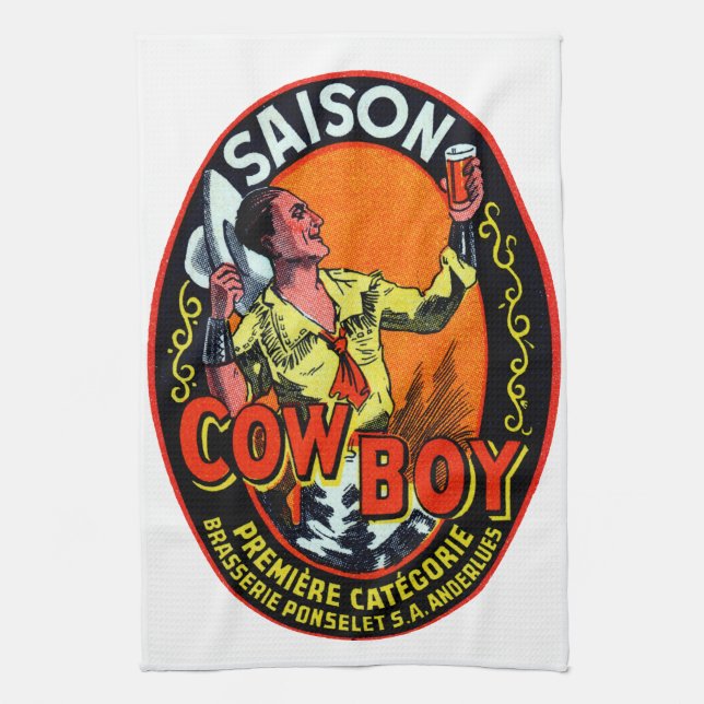 Vintage Cowboy Ale Kökshandduk (Vertikal)