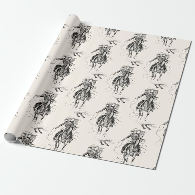 Vintage Cowboy and Horse Illustration Presentpapper (Utrullad)