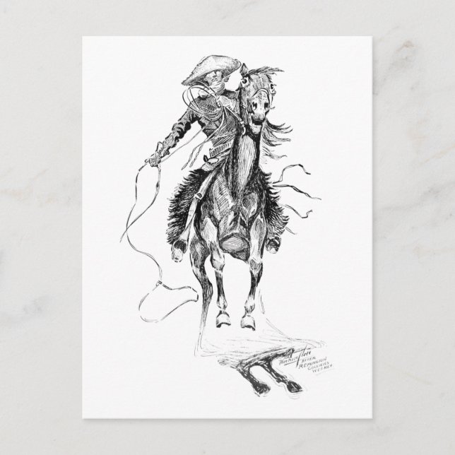 Vintage Cowboy and Horse Illustration Vykort (Framsida)