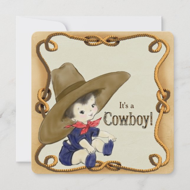 Vintage Cowboy Baby Shower Inbjudningar (Framsida)