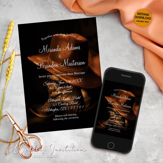 Vintage Cowboy Boots Rustic Landsbyggsbröllop Inbjudningar (Skapare uppladdad)