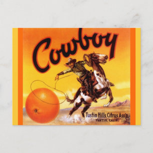 Vintage Cowboy Brand Tustin Fruit Låda Postkort Vykort