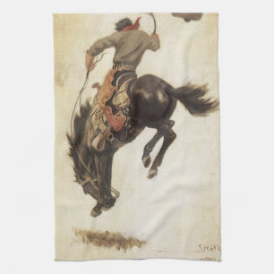 Vintage Cowboy, Bronco Buster Studie av NC Wyeth Kökshandduk