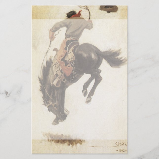 Vintage Cowboy, Bronco Buster Study by NC Wyeth Brevpapper (Framsida)