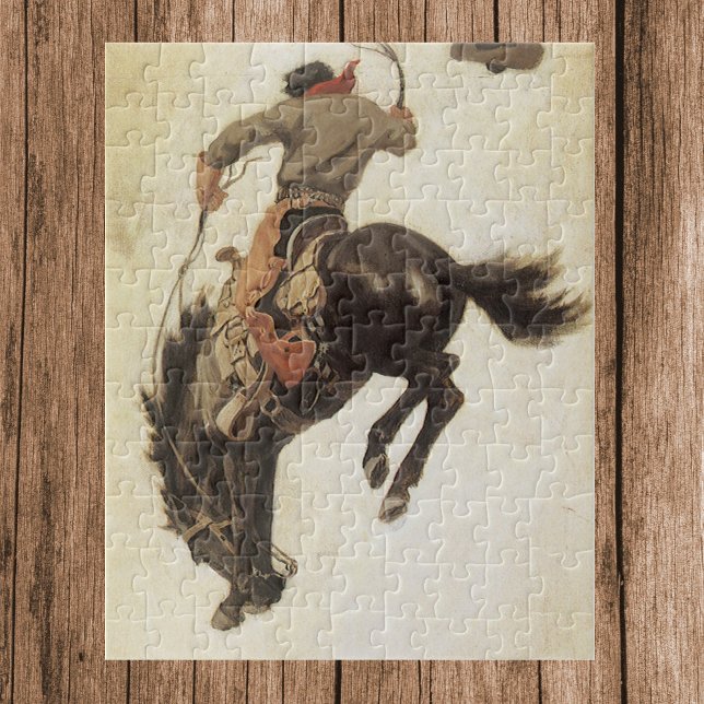 Vintage Cowboy, Bronco Buster Study by NC Wyeth Pussel (Skapare uppladdad)
