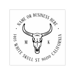 Vintage Cowboy Bull Head Namn Returadress Självfärgande Stämpel