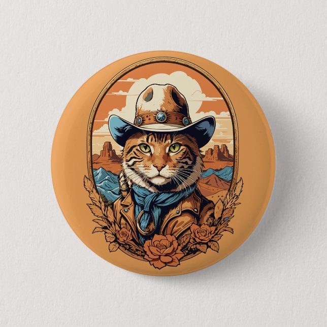 Vintage Cowboy Cat Design Knapp (Framsida)