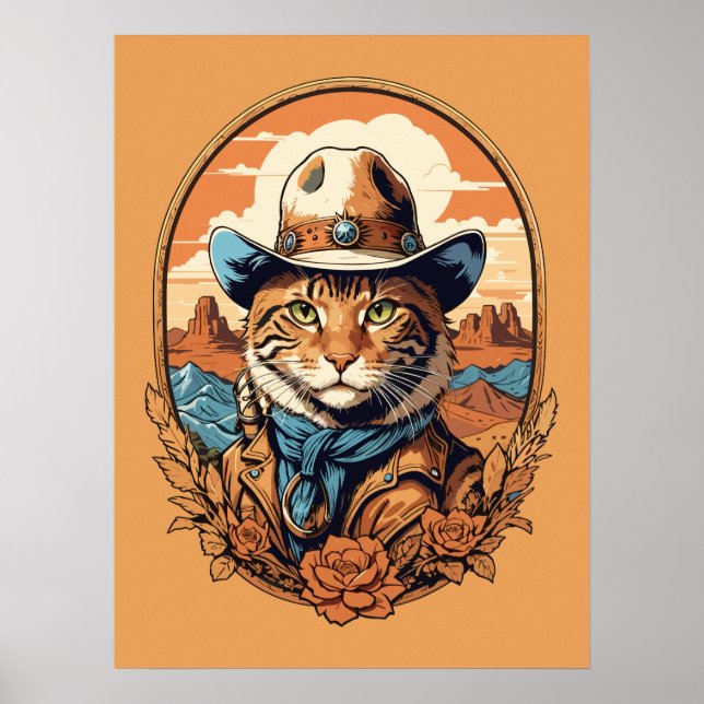 Vintage Cowboy Cat Design Poster (Framsidan)